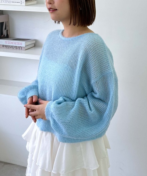 archives（アルシーヴ）の「【25ss/春も着られる/今すぐ着られる】２ｗａｙドロストネコヤーンメッシュニット（ニット/セーター・レディース・グレー/オレンジ/ブルー/アイボリー・MEDIUM）」の19枚目の写真