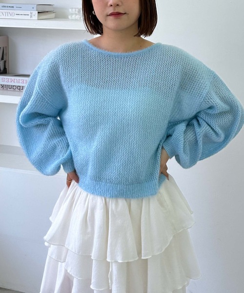 archives（アルシーヴ）の「【25ss/春も着られる/今すぐ着られる】２ｗａｙドロストネコヤーンメッシュニット（ニット/セーター・レディース・グレー/オレンジ/ブルー/アイボリー・MEDIUM）」の21枚目の写真