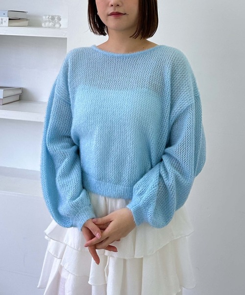 archives（アルシーヴ）の「【25ss/春も着られる/今すぐ着られる】２ｗａｙドロストネコヤーンメッシュニット（ニット/セーター・レディース・グレー/オレンジ/ブルー/アイボリー・MEDIUM）」の20枚目の写真