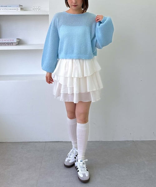 archives（アルシーヴ）の「【25ss/春も着られる/今すぐ着られる】２ｗａｙドロストネコヤーンメッシュニット（ニット/セーター・レディース・グレー/オレンジ/ブルー/アイボリー・MEDIUM）」の15枚目の写真