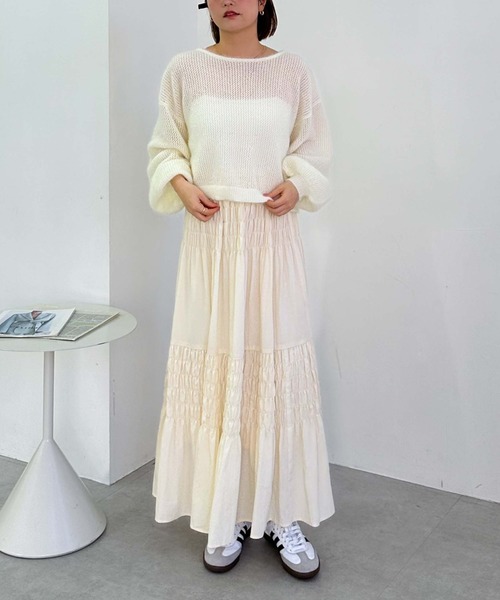 archives（アルシーヴ）の「【25ss/春も着られる/今すぐ着られる】２ｗａｙドロストネコヤーンメッシュニット（ニット/セーター・レディース・グレー/オレンジ/ブルー/アイボリー・MEDIUM）」の8枚目の写真