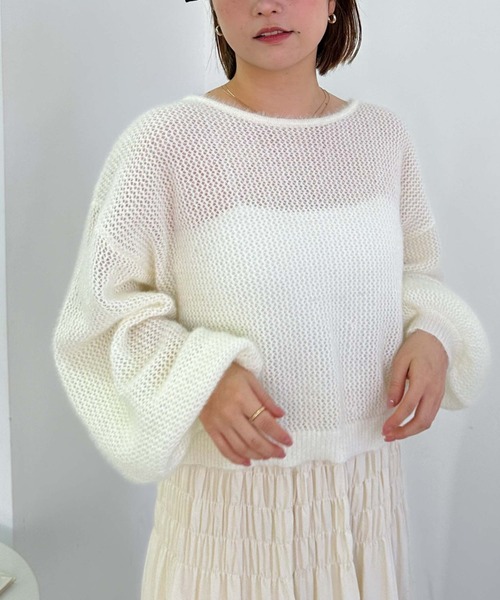 archives（アルシーヴ）の「【25ss/春も着られる/今すぐ着られる】２ｗａｙドロストネコヤーンメッシュニット（ニット/セーター・レディース・グレー/オレンジ/ブルー/アイボリー・MEDIUM）」の11枚目の写真