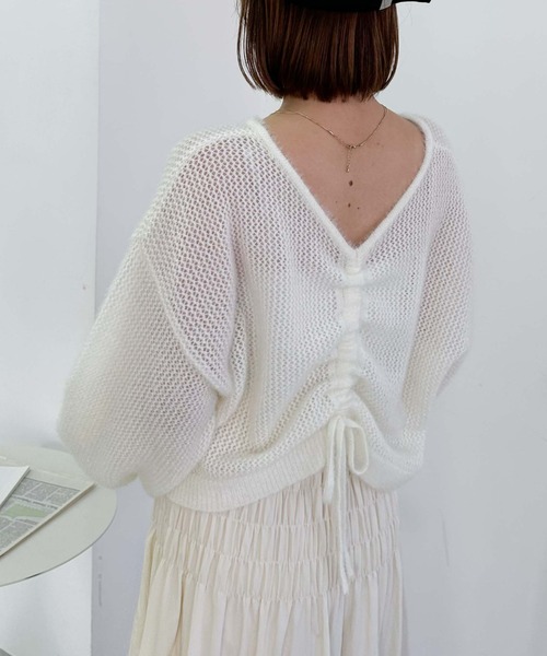 archives（アルシーヴ）の「【25ss/春も着られる/今すぐ着られる】２ｗａｙドロストネコヤーンメッシュニット（ニット/セーター・レディース・グレー/オレンジ/ブルー/アイボリー・MEDIUM）」の10枚目の写真