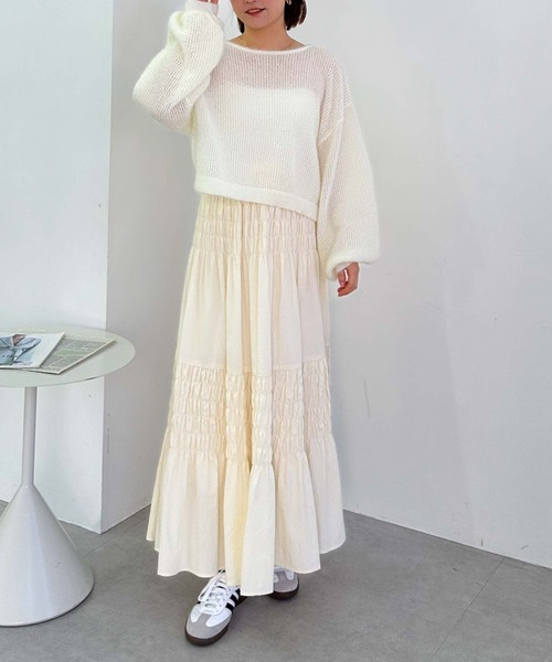 archives（アルシーヴ）の「【25ss/春も着られる/今すぐ着られる】２ｗａｙドロストネコヤーンメッシュニット（ニット/セーター・レディース・グレー/オレンジ/ブルー/アイボリー・MEDIUM）」の7枚目の写真