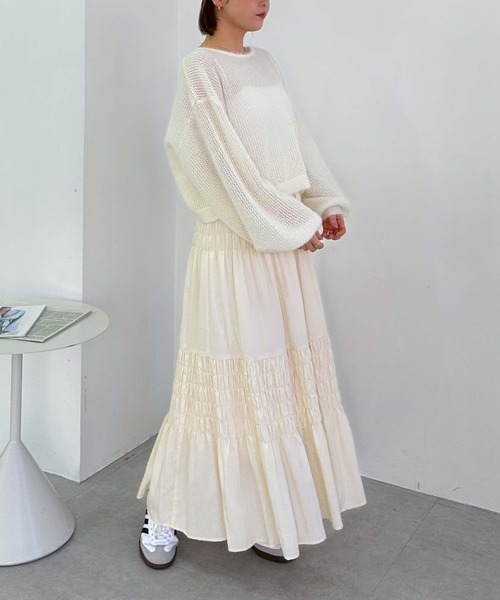 archives（アルシーヴ）の「【25ss/春も着られる/今すぐ着られる】２ｗａｙドロストネコヤーンメッシュニット（ニット/セーター・レディース・グレー/オレンジ/ブルー/アイボリー・MEDIUM）」の6枚目の写真