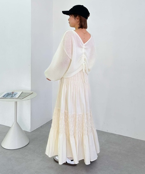 archives（アルシーヴ）の「【25ss/春も着られる/今すぐ着られる】２ｗａｙドロストネコヤーンメッシュニット（ニット/セーター・レディース・グレー/オレンジ/ブルー/アイボリー・MEDIUM）」の5枚目の写真