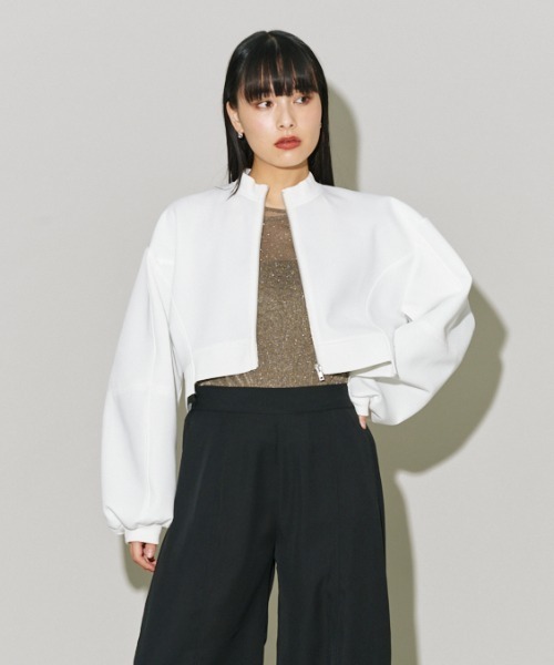 terrace(テラス)の「バルーンスリーブショートジャケット(その他アウター・レディース・ブラック/オフホワイト/杢グレー・MEDIUM)」の2枚目の写真