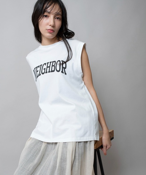 tシャツ スリーブレスロゴプリントＴシャツ レディース スリーブレスロゴプリントTシャツ | Munich(ミューニック)公式通販