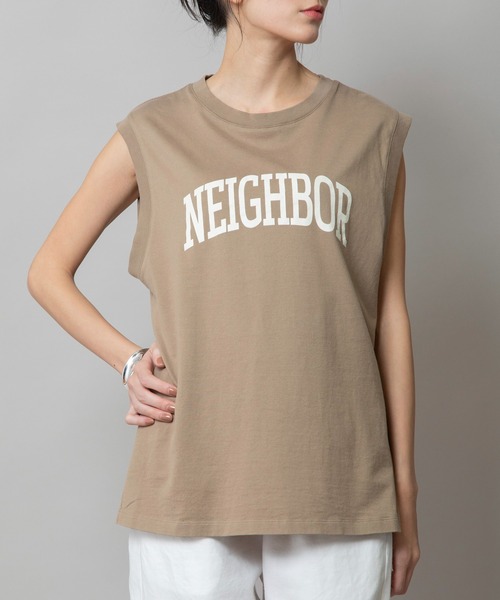 Munich（ミューニック）の「スリーブレスロゴプリントＴシャツ（Tシャツ/カットソー・レディース・モカ/ホワイト/ダークグレー/ライトカーキ・FREE）」の3枚目の写真