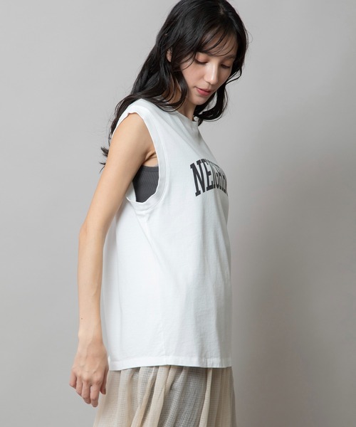 tシャツ スリーブレスロゴプリントＴシャツ レディース 楽天市場】ロゴ プリント フレンチスリーブ Tシャツ レディース