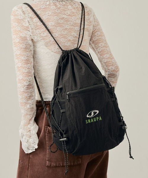 Snap club】ロゴ刺繍 ナイロン ダブルドローコード ナップサック