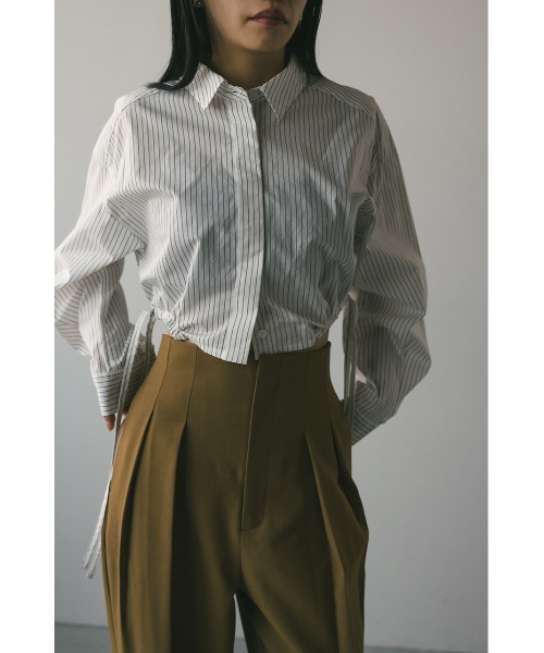 STYLEMIXER（スタイルミキサー）の「ヘムギャザーショートシャツ 春服（シャツ/ブラウス・レディース・ホワイト/ホワイト系その他/ブルー系その他・FREE）」の3枚目の写真