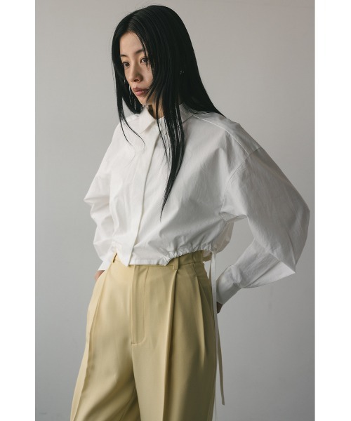 STYLEMIXER（スタイルミキサー）の「ヘムギャザーショートシャツ 春服（シャツ/ブラウス・レディース・ホワイト/ホワイト系その他/ブルー系その他・FREE）」の4枚目の写真