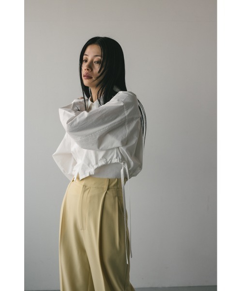 STYLEMIXER（スタイルミキサー）の「ヘムギャザーショートシャツ 春服（シャツ/ブラウス・レディース・ホワイト/ホワイト系その他/ブルー系その他・FREE）」の6枚目の写真