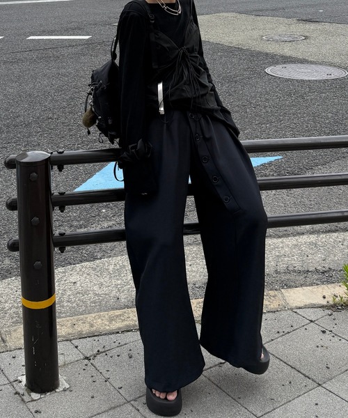 ボタンディテール ワイドスラックス chw25s045-ファッション通販