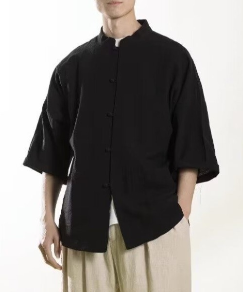 FreeZone(フリーゾーン)の「チャイナシャツ 中華風(Tシャツ/カットソー・メンズ・ブラック/アイボリー/ネイビー・F)」の7枚目の写真