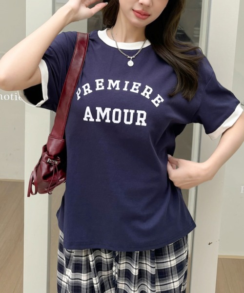 Ada.(エイダ)の「カレッジロゴ リンガー Tシャツ(Tシャツ/カットソー・レディース・ネイビー/レッド/ライトグレー・FREE)」の2枚目の写真