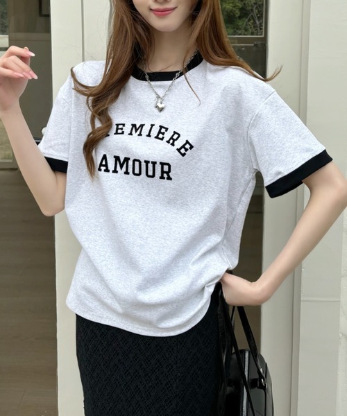 Ada.(エイダ)の「カレッジロゴ リンガー Tシャツ(Tシャツ/カットソー・レディース・ネイビー/レッド/ライトグレー・FREE)」の1枚目の写真