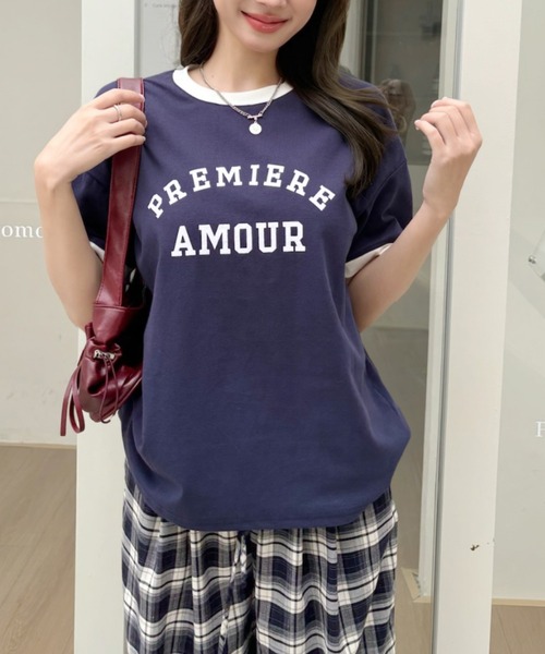 Ada.(エイダ)の「カレッジロゴ リンガー Tシャツ(Tシャツ/カットソー・レディース・ネイビー/レッド/ライトグレー・FREE)」の12枚目の写真