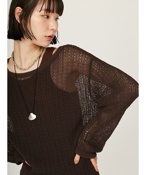 emmi（エミ）の「インナー付きメッシュニットワンピース（ワンピース・レディース・ライム/ブラウン/ライトブルー・FREE）」の10枚目の写真