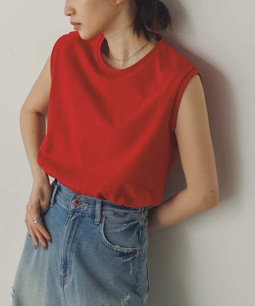 hunch（ハンチ）の「ベーシックノースリーブトップス（Tシャツ/カットソー・レディース・ブラック/グレー/オフホワイト/ピンク/ライトグリーン/レッド/ダークブラウン/ライトブルー・FREE）」の8枚目の写真