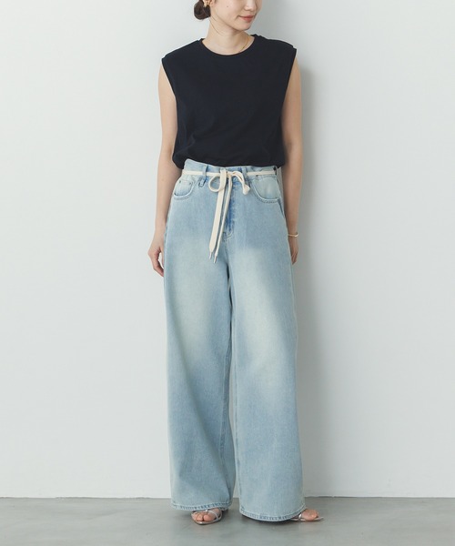 hunch(ハンチ)の「ベーシックノースリーブトップス(Tシャツ/カットソー・レディース・ブラック/グレー/オフホワイト/ピンク/ライトグリーン/レッド/ダークブラウン/ライトブルー・FREE)」の14枚目の写真