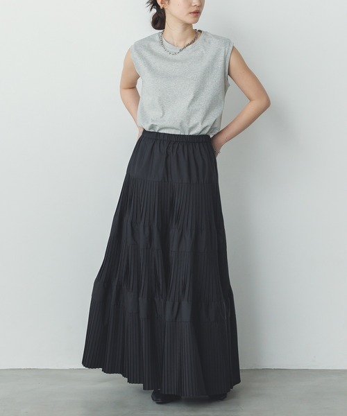 hunch(ハンチ)の「ベーシックノースリーブトップス(Tシャツ/カットソー・レディース・ブラック/グレー/オフホワイト/ピンク/ライトグリーン/レッド/ダークブラウン/ライトブルー・FREE)」の16枚目の写真