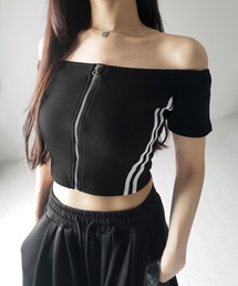※※ジップアップオフショルサイドラインTシャツ / zipup off shoulder sideline T-shirt