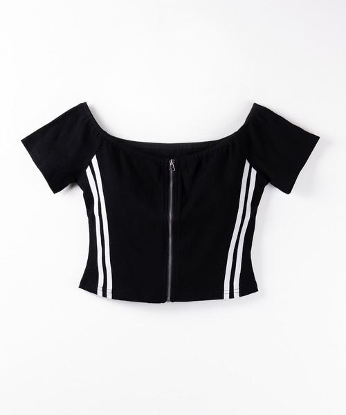 me+em select(ミームセレクト)の「※※ジップアップオフショルサイドラインTシャツ / zipup off shoulder sideline T-shirt(Tシャツ/カットソー・レディース・ブラック・FREE)」の17枚目の写真