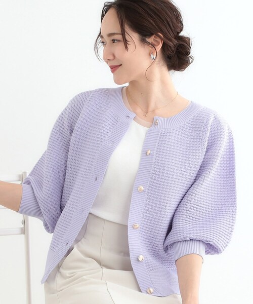 DRESKIP(ドレスキップ)の「【S-LL】大人フェミニンな着こなしに 透かし編みニットカーディガン(カーディガン/ボレロ・レディース・アイボリー/ブラック/イエロー系その他/パープル・01/02/03/04)」の3枚目の写真