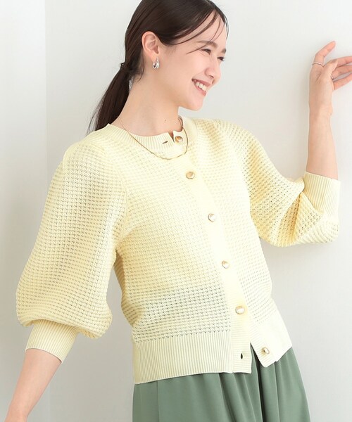 DRESKIP(ドレスキップ)の「【S-LL】大人フェミニンな着こなしに 透かし編みニットカーディガン(カーディガン/ボレロ・レディース・アイボリー/ブラック/イエロー系その他/パープル・01/02/03/04)」の4枚目の写真