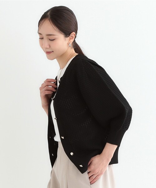 DRESKIP(ドレスキップ)の「【S-LL】大人フェミニンな着こなしに 透かし編みニットカーディガン(カーディガン/ボレロ・レディース・アイボリー/ブラック/イエロー系その他/パープル・01/02/03/04)」の22枚目の写真