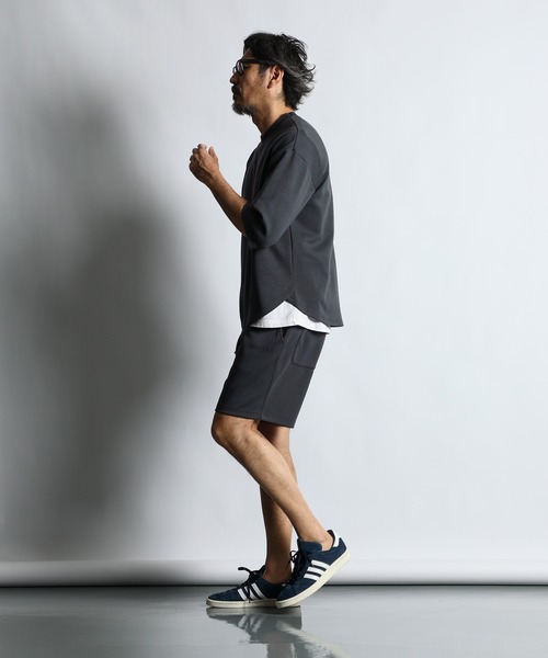 The DUFFER of ST.GEORGE（ザダファーオブセントジョージ）の「〔BLACK LABEL〕COOLMAX SMOOTH 3Q TOPS：セットアップ クールマックス スムース 7分袖トップス（Tシャツ/カットソー・メンズ・ブルーグレー/ブラック・SMALL/MEDIUM/LARGE/X-LARGE）」の6枚目の写真