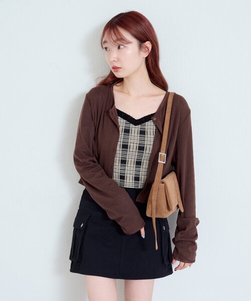 Kastane（カスタネ）の「【2サイズ展開】コットンレースチビカーディガン（カーディガン/ボレロ・レディース・ホワイト/サックスブルー/イエロー/ブラウン/ネイビー/アイボリー・FREE/MEDIUM）」の7枚目の写真