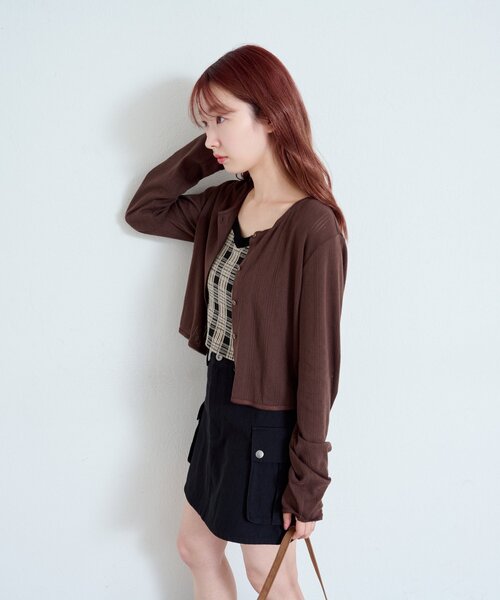 Kastane（カスタネ）の「【2サイズ展開】コットンレースチビカーディガン（カーディガン/ボレロ・レディース・ホワイト/サックスブルー/イエロー/ブラウン/ネイビー/アイボリー・FREE/MEDIUM）」の9枚目の写真