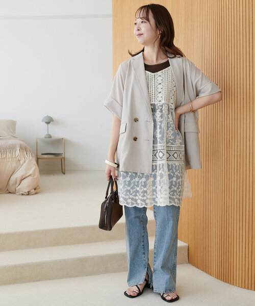 DISCOAT（ディスコート）の「異素材レース使いミニワンピース（チュニック・レディース・ブラック/アイボリー・FREE）」の13枚目の写真