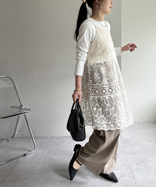 DISCOAT（ディスコート）の「異素材レース使いミニワンピース（チュニック・レディース・ブラック/アイボリー・FREE）」の20枚目の写真