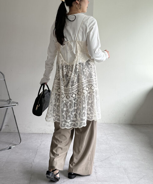 DISCOAT（ディスコート）の「異素材レース使いミニワンピース（チュニック・レディース・ブラック/アイボリー・FREE）」の21枚目の写真