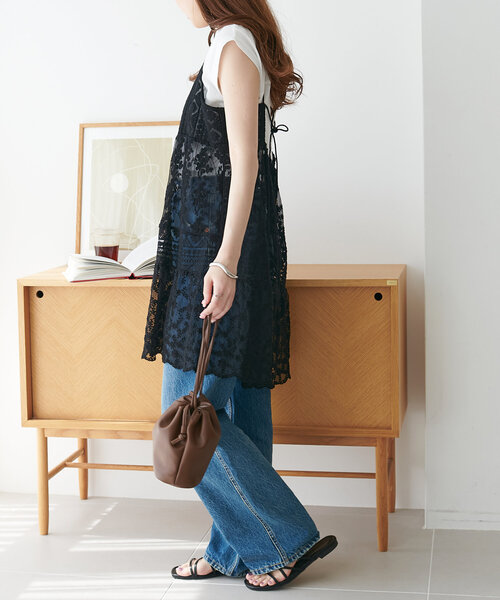 セール】異素材レース使いミニワンピース（チュニック