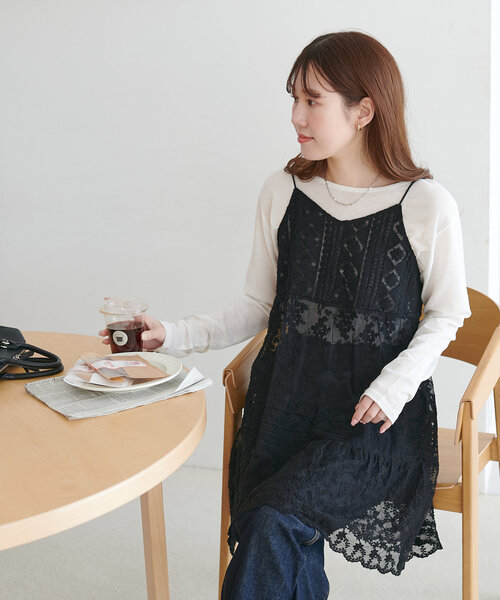 【DISCOAT(ディスコート)】異素材レース使いミニワンピース 異素材レース使いミニワンピース（チュニック）｜DISCOAT（ディス