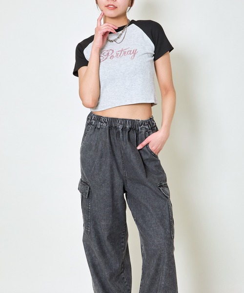 GORGE(ゴージ)の「《ラインストーン×ラグラン配色》ショート丈トップス(Tシャツ/カットソー・レディース・ブラック/オフホワイト/グレー・F)」の20枚目の写真
