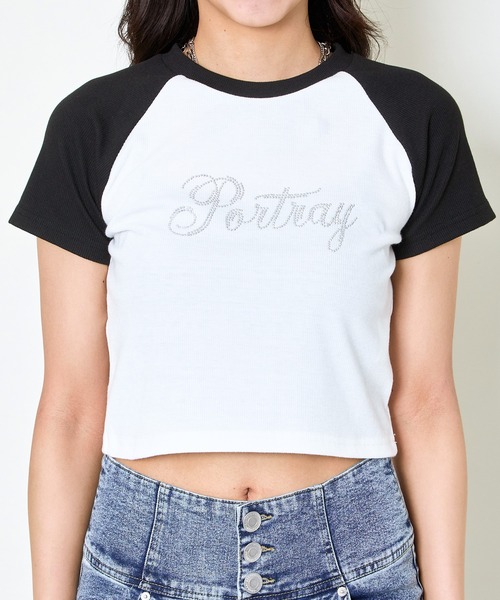 GORGE(ゴージ)の「《ラインストーン×ラグラン配色》ショート丈トップス(Tシャツ/カットソー・レディース・ブラック/オフホワイト/グレー・F)」の21枚目の写真
