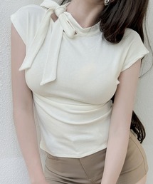 長めリボンカットソーTシャツ