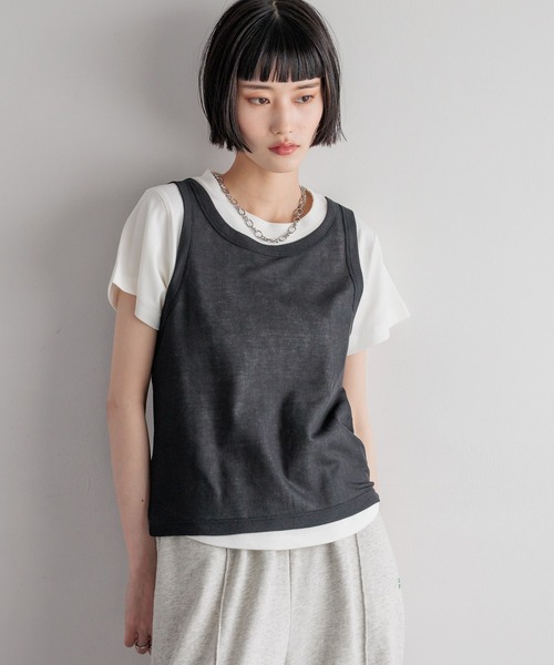 LOWRYS FARM（ローリーズファーム）の「タンクレイヤードＳＥＴＴシャツ　323074（Tシャツ/カットソー・レディース・ブラウン/イエロー/ブラック・FREE）」の2枚目の写真