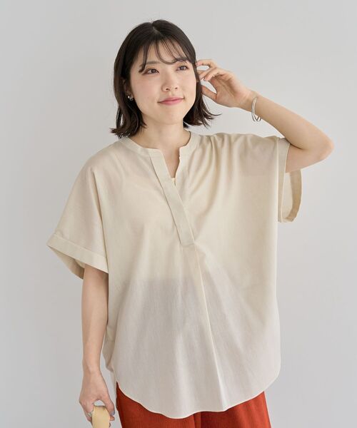 セール】綿麻混フレンチスリーブスキッパーシャツ（シャツ