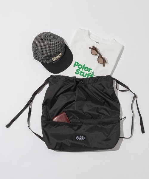 POLeR（ポーラー）の「【POLeR/ポーラー】ポケッタブル2WAYナイロンナップサック（エコバッグ/サブバッグ・メンズ・ブラック・FREE）」の5枚目の写真