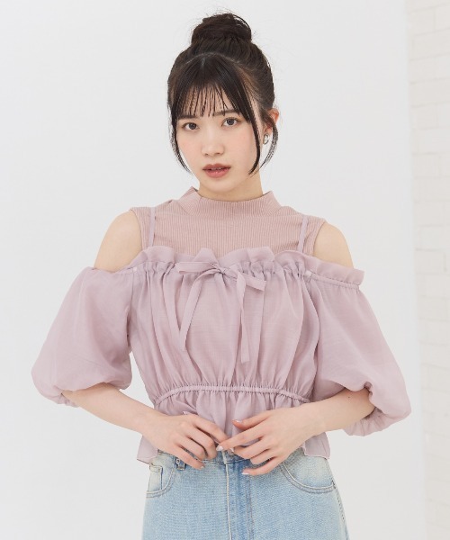 ブラウス シャツ オフショルブラウス×ノースリーブニット レディース オフショルブラウス×ノースリーブニット（シャツ/ブラウス