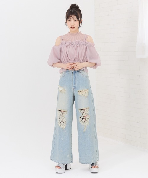 ブラウス シャツ オフショルブラウス×ノースリーブニット レディース INGNI ブラウス シャツ ノースリニット＋オフショルチュール