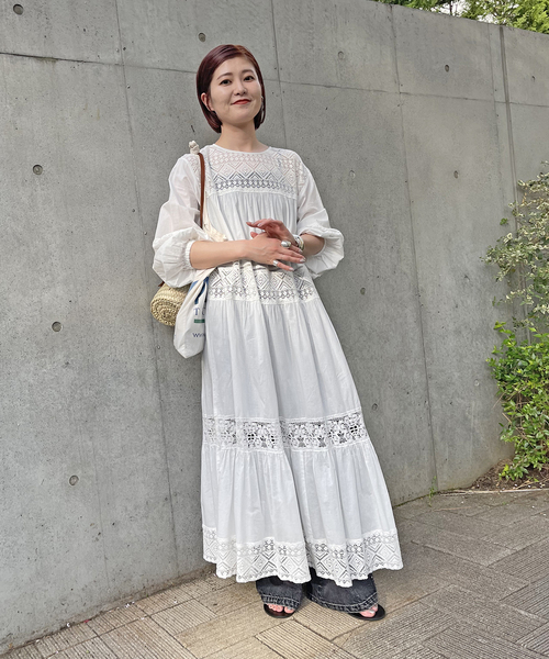 Spick & Span(スピックアンドスパン)の「《WEB限定 / 追加2》HYUレースギャザーワンピース(ワンピース・レディース・ホワイト/ブラック・FREE)」の19枚目の写真