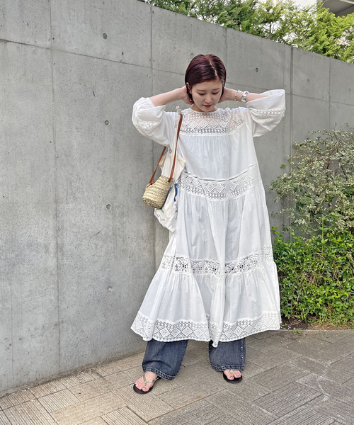 Spick & Span(スピックアンドスパン)の「《WEB限定 / 追加2》HYUレースギャザーワンピース(ワンピース・レディース・ホワイト/ブラック・FREE)」の21枚目の写真